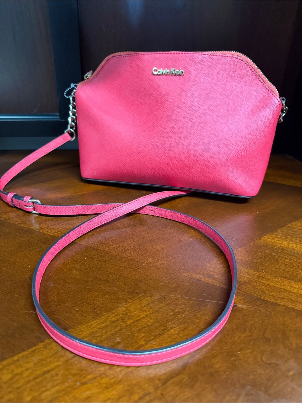 Calvin Klein Coral Pink Saffiano Crossbody Bag